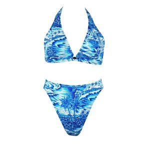Sunsets Separates Womens Blue White Tropical Bikini Swimsuit Size L Summer